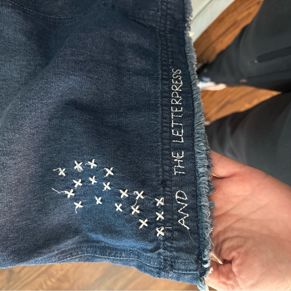Pilcro Embroidered Dark Blue Denim Skirt - Picture 3 of 5
